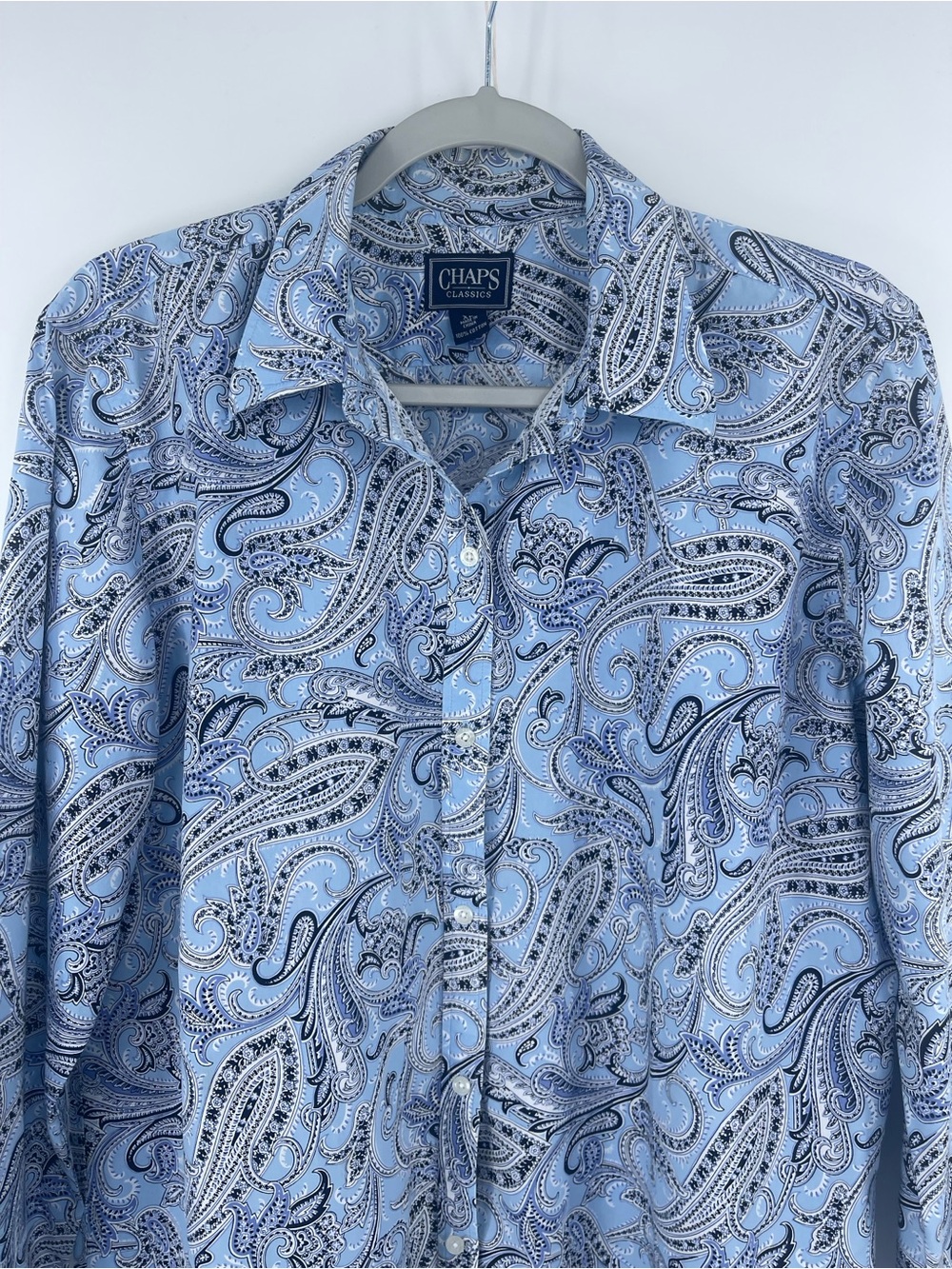 Women’s Chaps Blue Navy Cream Paisley Button-Up Shirt XL - Picture 2 of 8